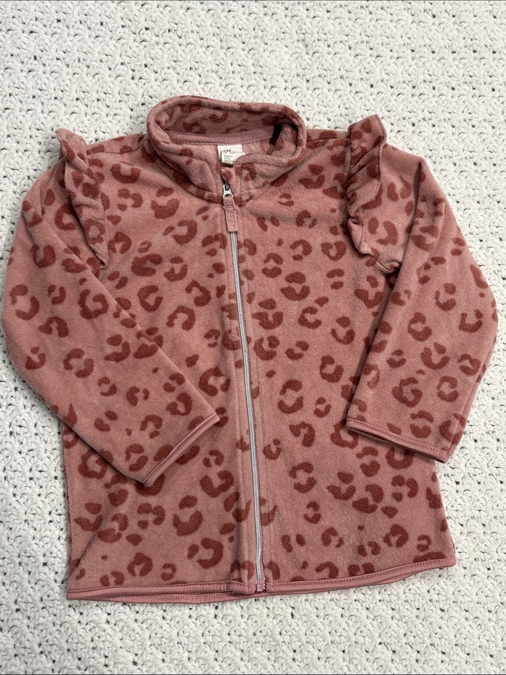 H&M Mauve & Dark Rose Kids Ruffle Shoulder Leopard Print Fleece Jacket Girls 3T!